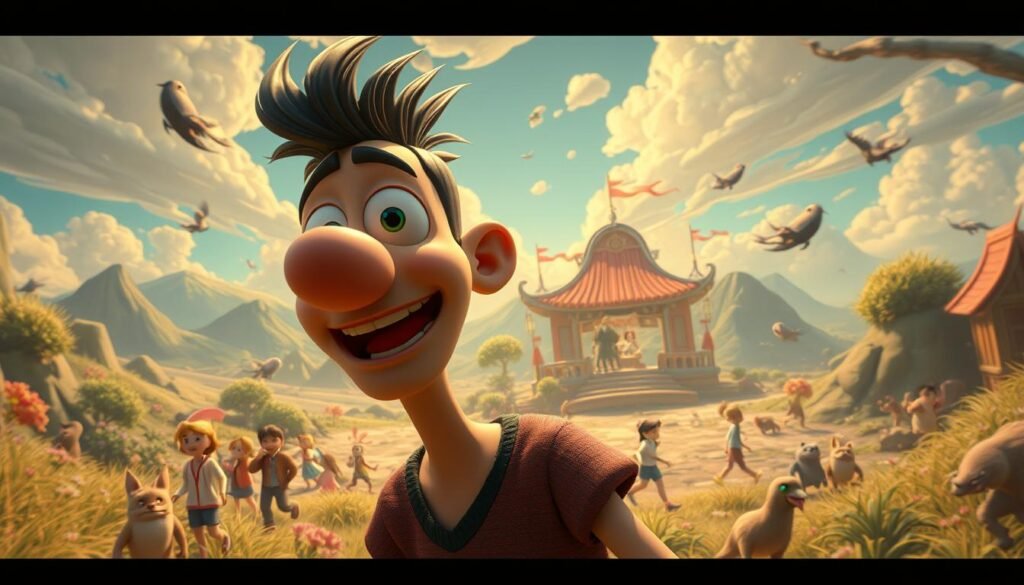 An intricate scene showcasing the essence of CGI and traditional animation. In the foreground, a vibrant 3D rendered character with expressive features and fluid movements, a testament to the power of computer-generated imagery. In the middle ground, a lively 2D animated scene with whimsical hand-drawn elements, capturing the timeless charm of traditional animation. The background depicts a dynamic, photorealistic landscape, blending the boundaries between the real and the imagined, illuminated by a warm, cinematic lighting setup. The overall composition conveys the symbiotic relationship and distinct qualities of these two visual art forms, inviting the viewer to explore the nuanced differences and appreciate the unique strengths of each.