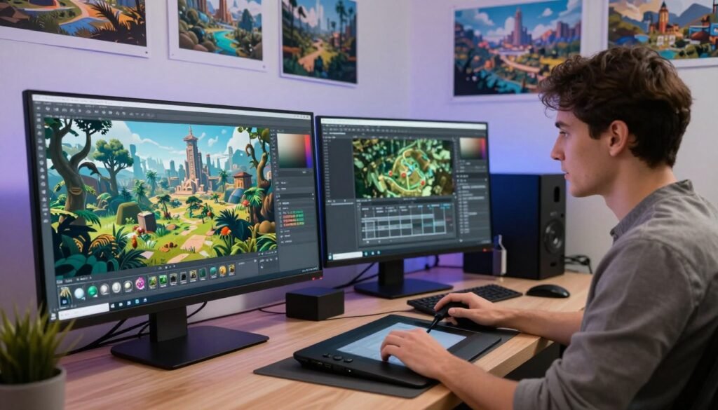 3D modeling software and game engines for environment design